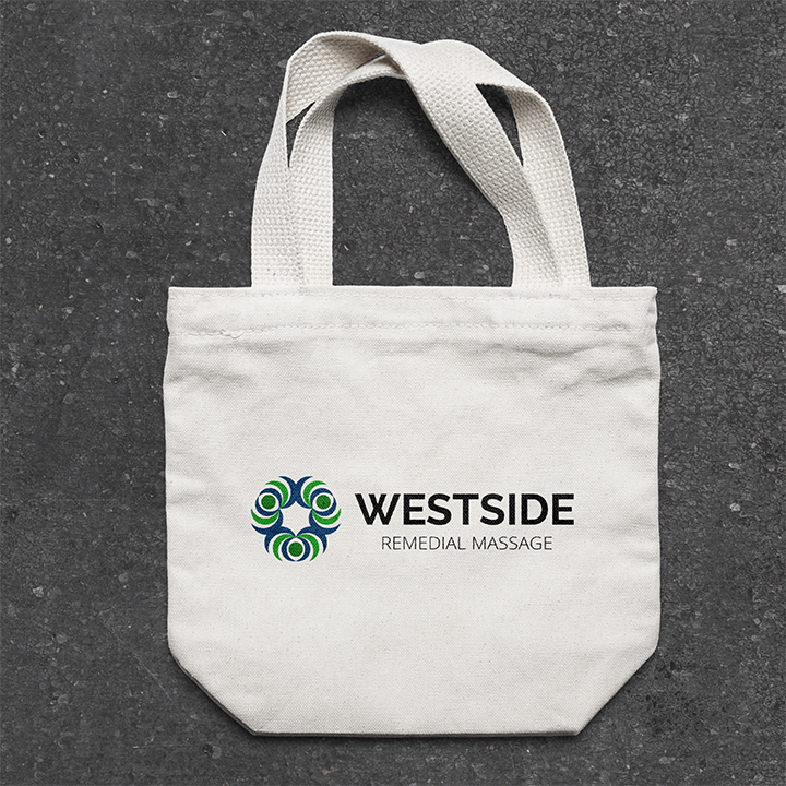 Draft Logo for Westside Remedial Massage on a white Totebag